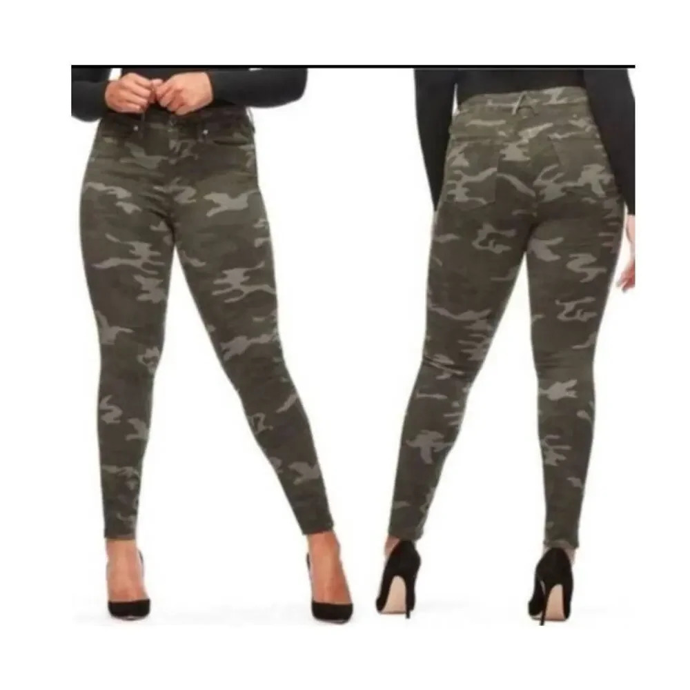 Good American Camo Skinny Jeans Army Green Plus Size 24 Stretchy‎ High Waist